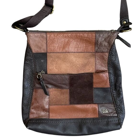 The Sak Brown Patchwork Crossbody Suede Leather Purse - Picture 1 of 9